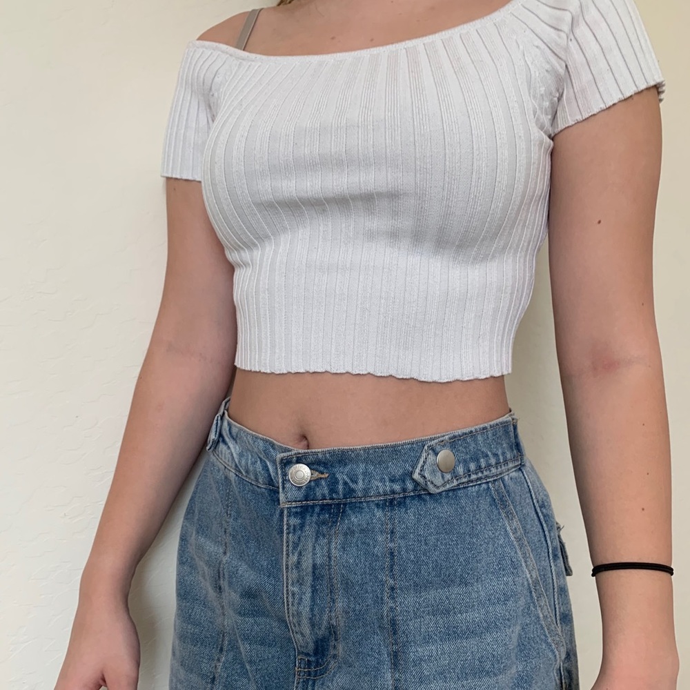 off the shoulder white crop top